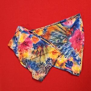 Floral peacock vibrant collage graphic flare bell leggings Lg./XL NWOT